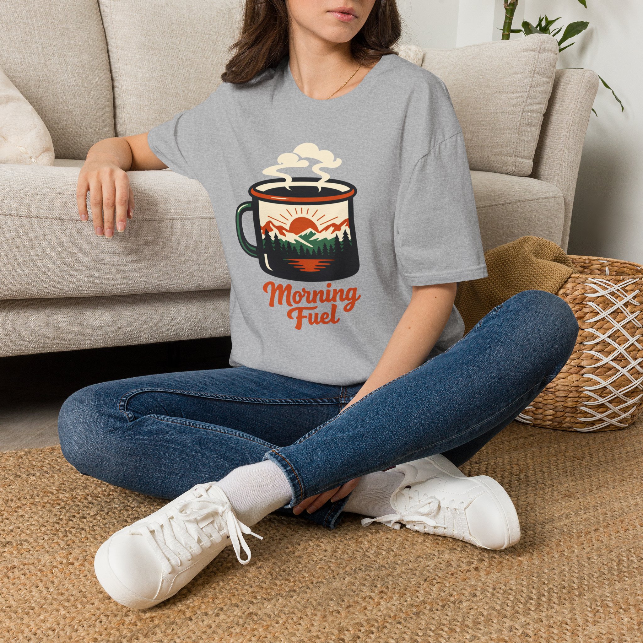 Morning Fuel Coffee T-Shirt — Mountains & Sunrise Graphic - Image 6