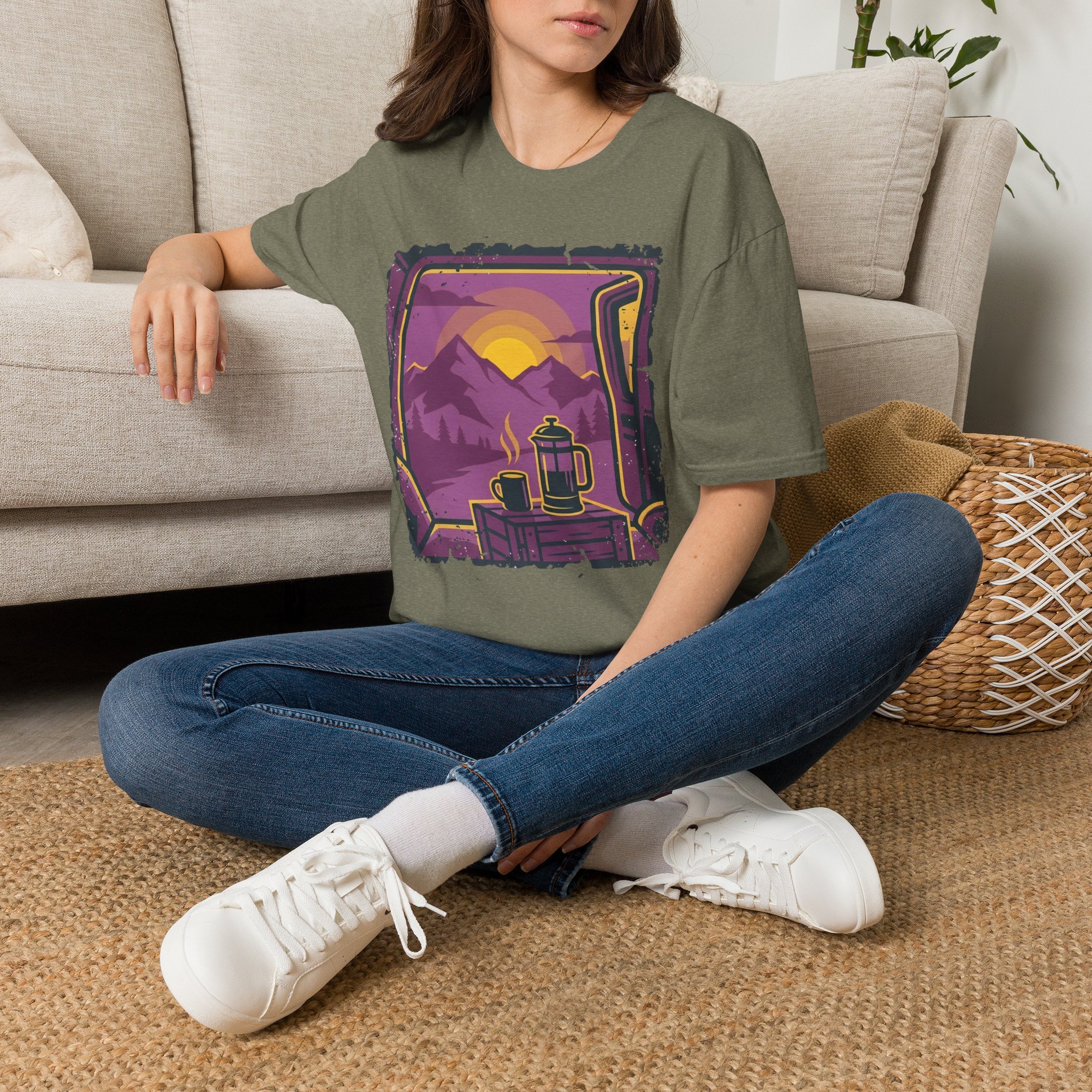Purple Sunset Van Life Coffee French Press T-shirt - Image 14