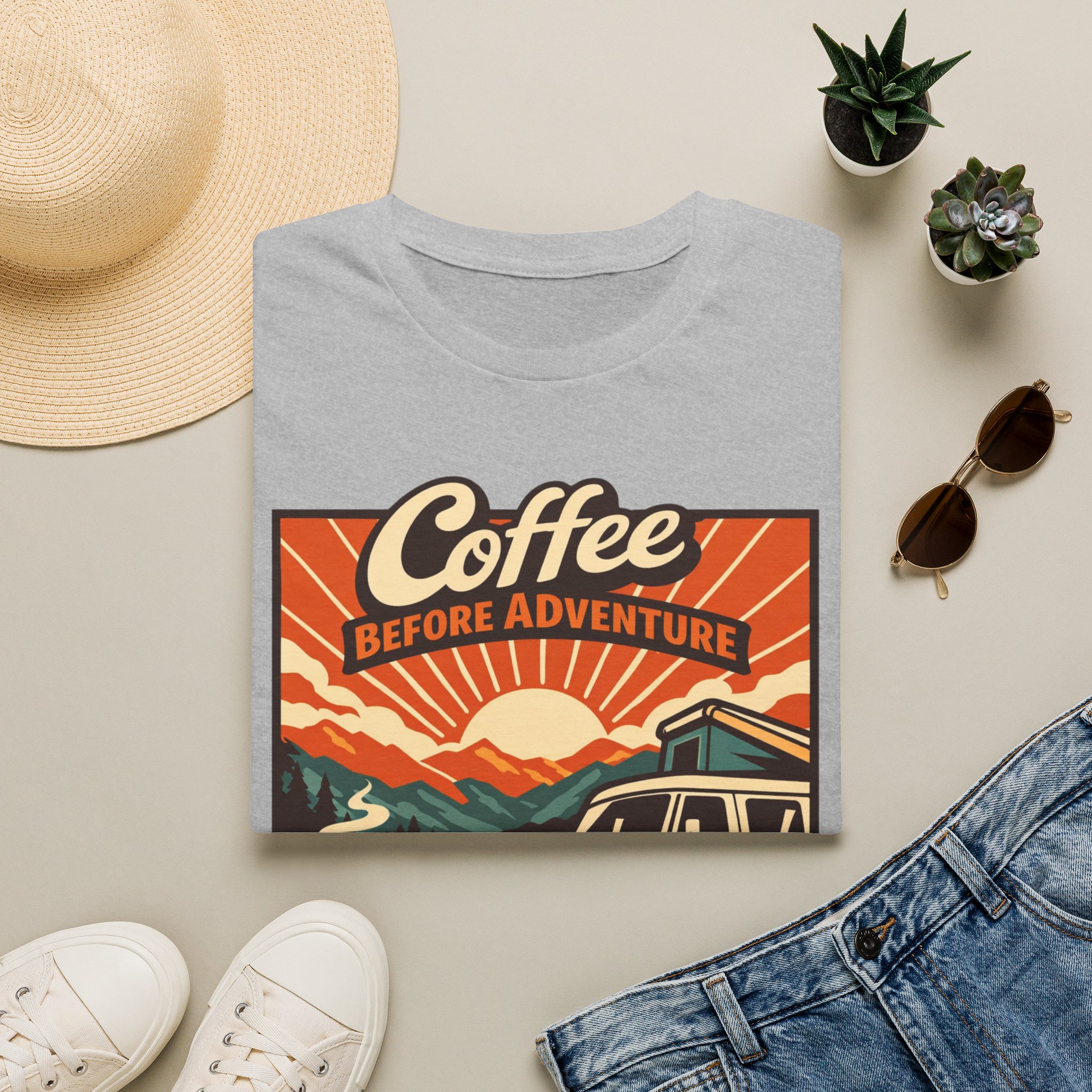 Coffee Before Adventure T-Shirt | Camper Van, Sunrise Camping Graphic - Image 9