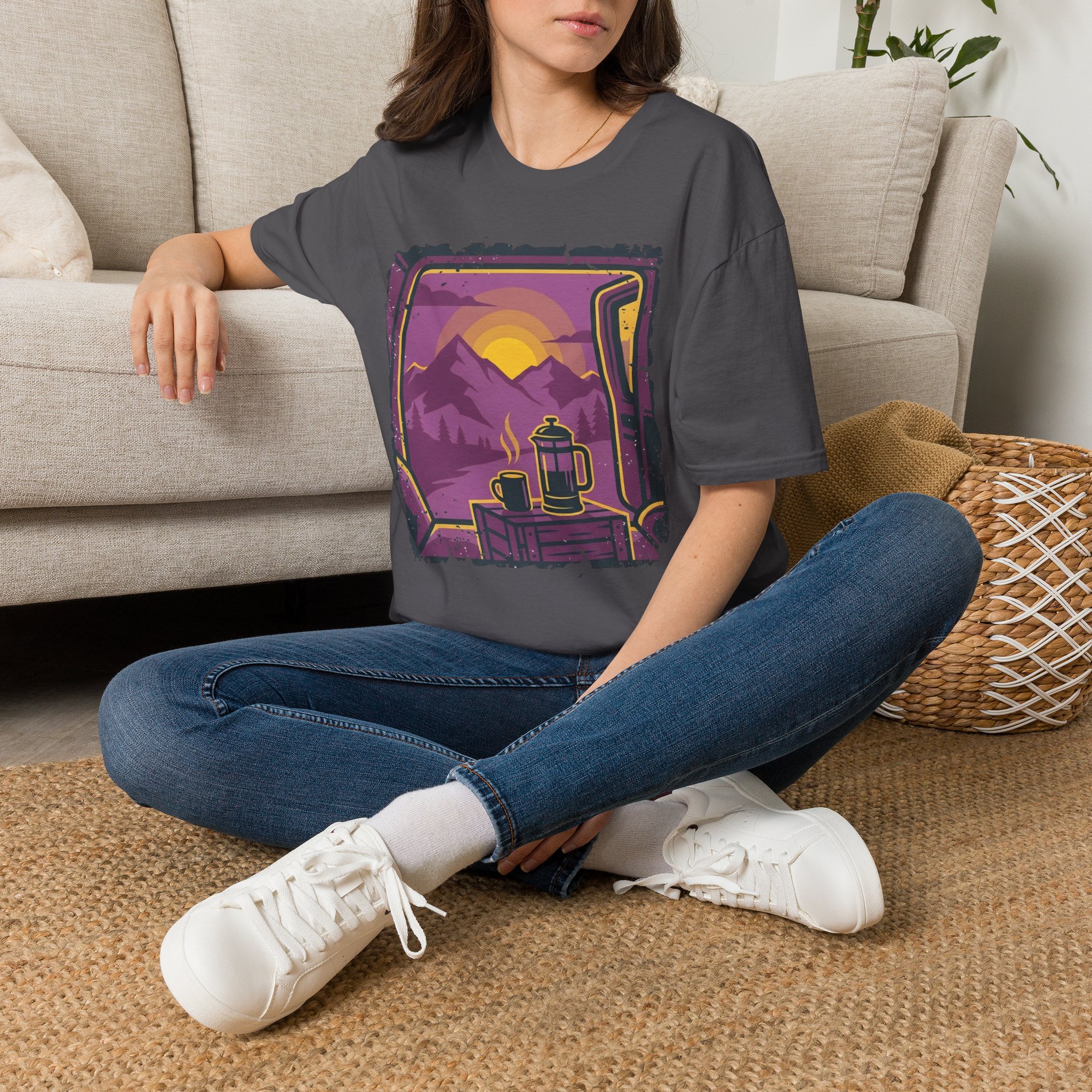 Purple Sunset Van Life Coffee French Press T-shirt - Image 26