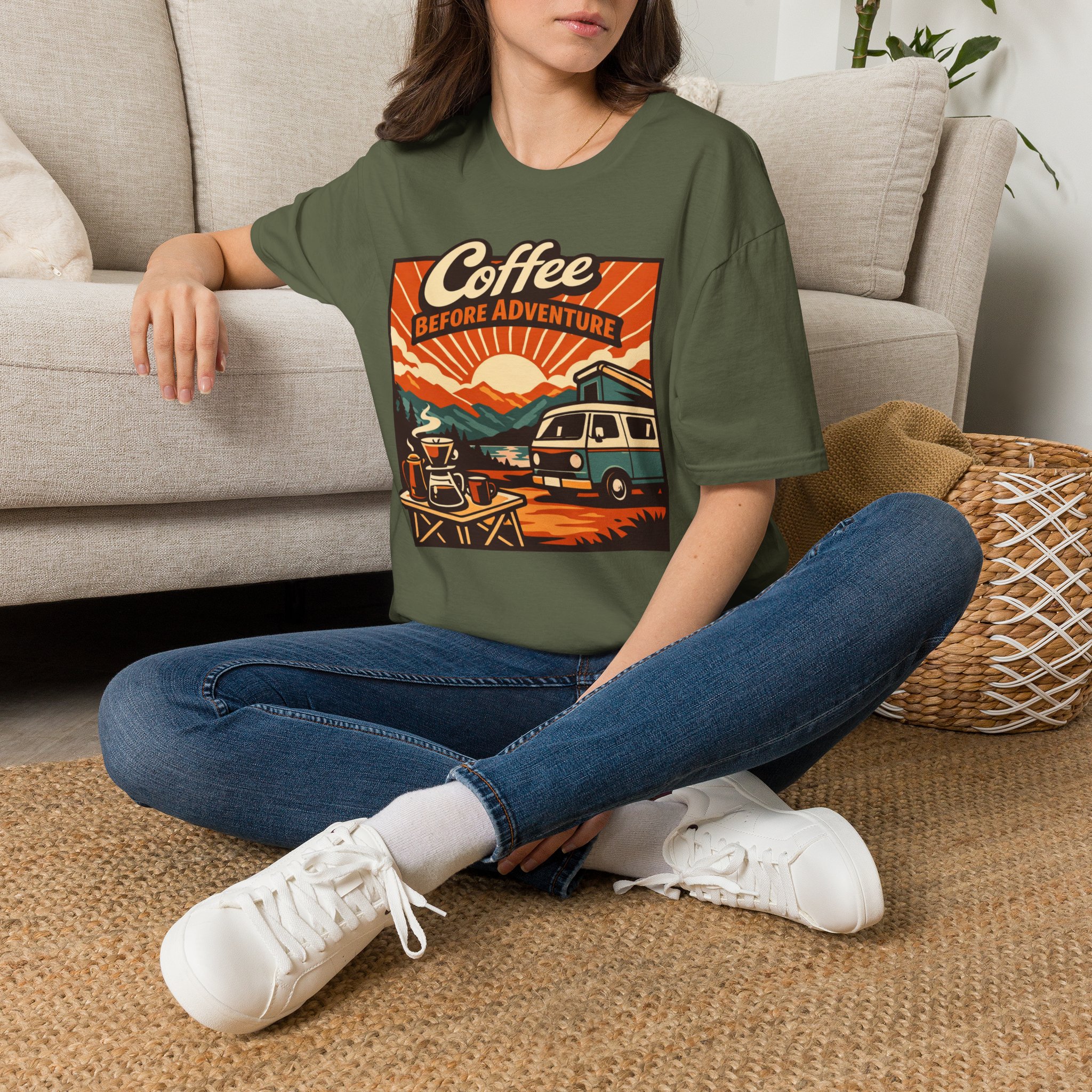 Coffee Before Adventure T-Shirt | Camper Van, Sunrise Camping Graphic - Image 18