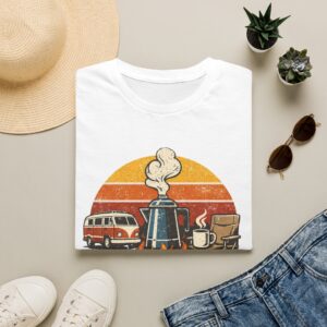 Retro Camping Coffee Break Illustration Rise Brew And Shine T-Shirt