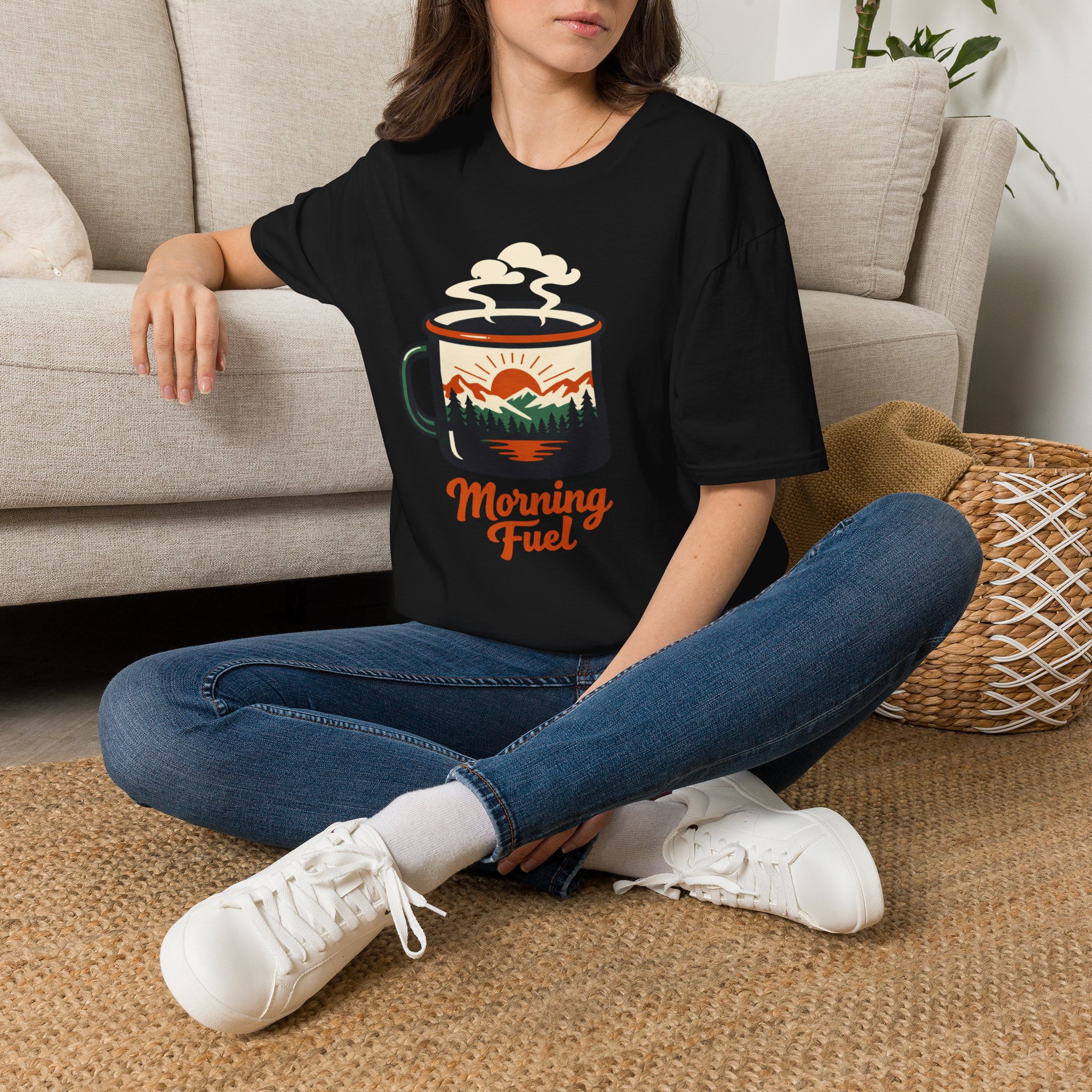 Morning Fuel Coffee T-Shirt — Mountains & Sunrise Graphic - Image 2
