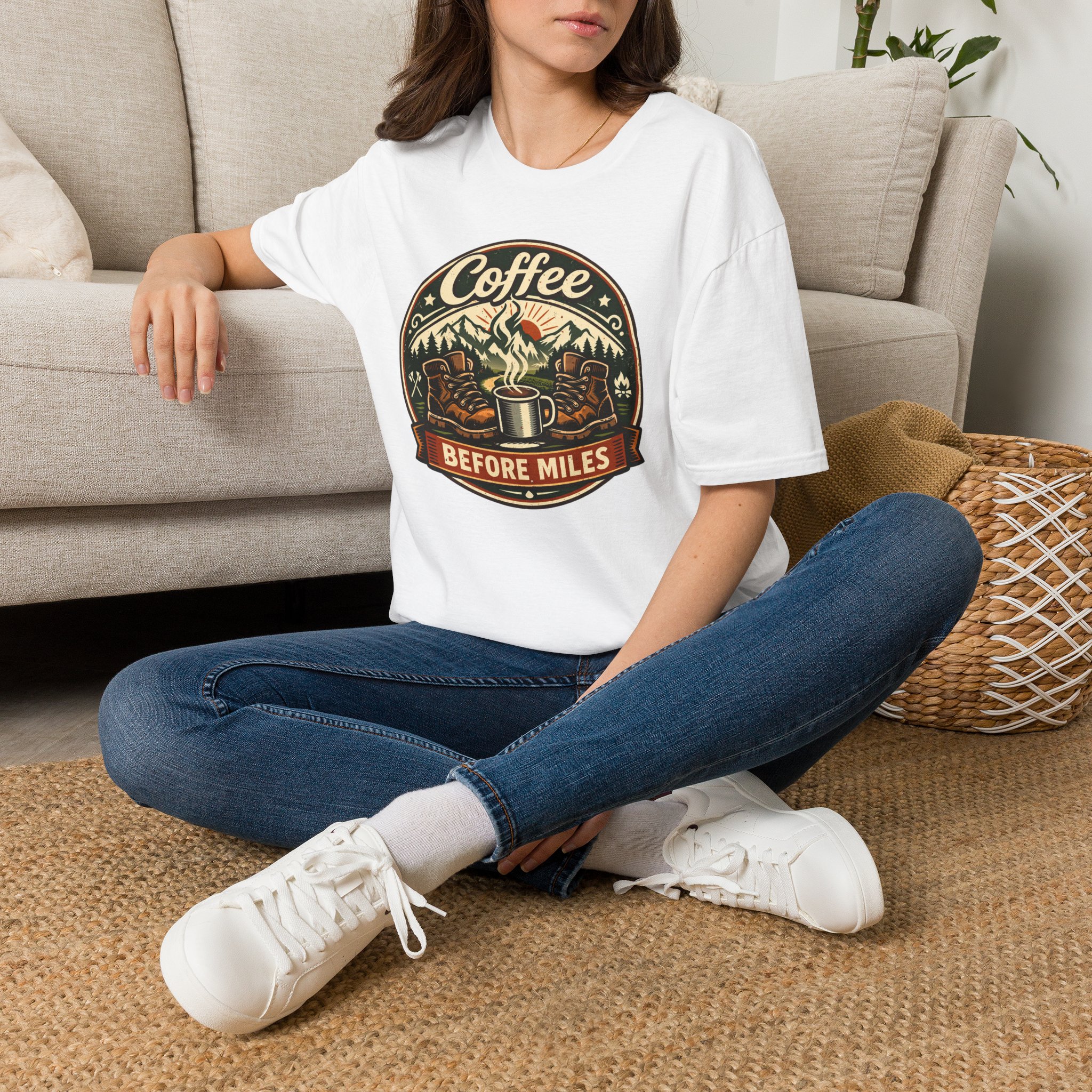 Coffee Before Miles Badge T-Shirt - Image 2