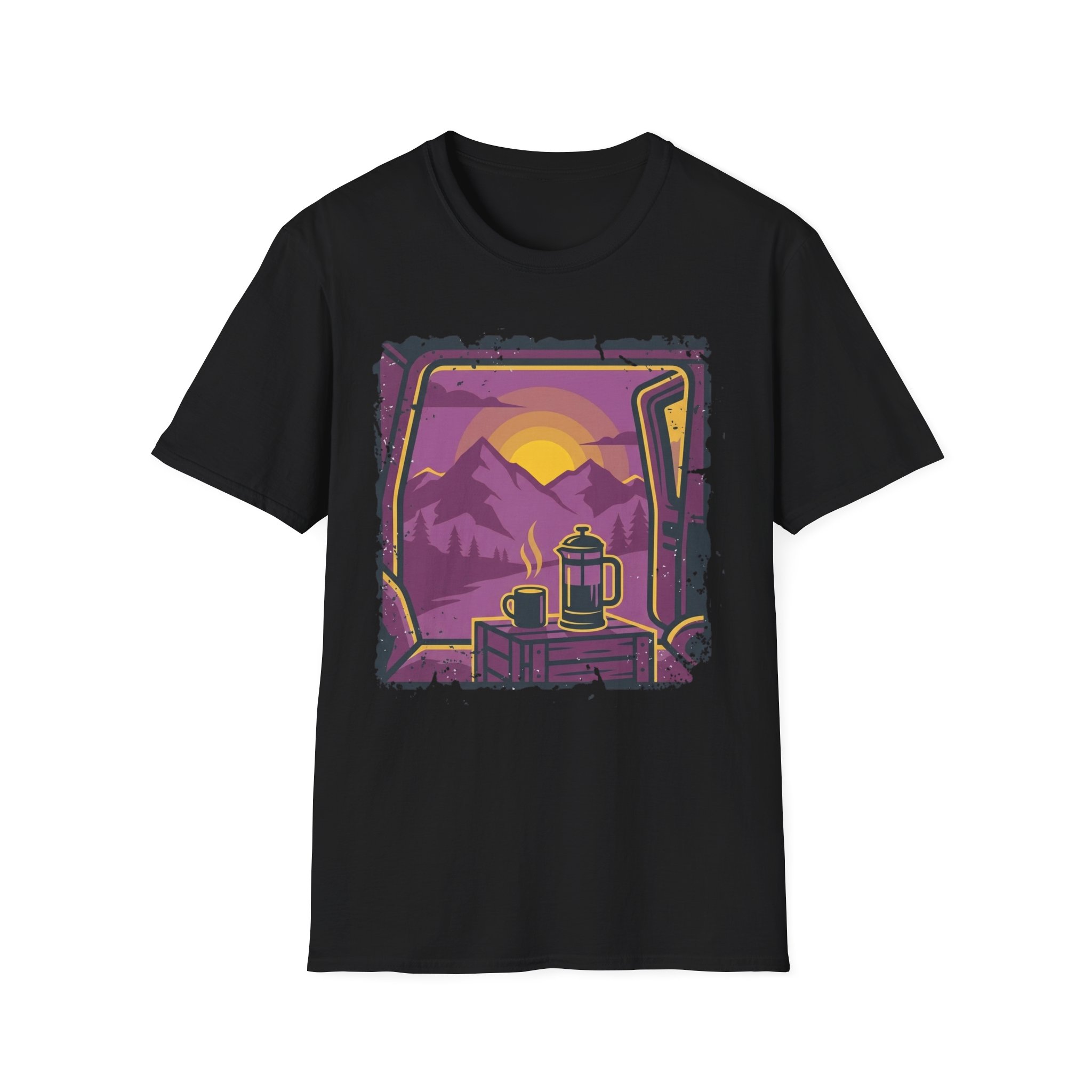 Purple Sunset Van Life Coffee French Press T-shirt - Image 7