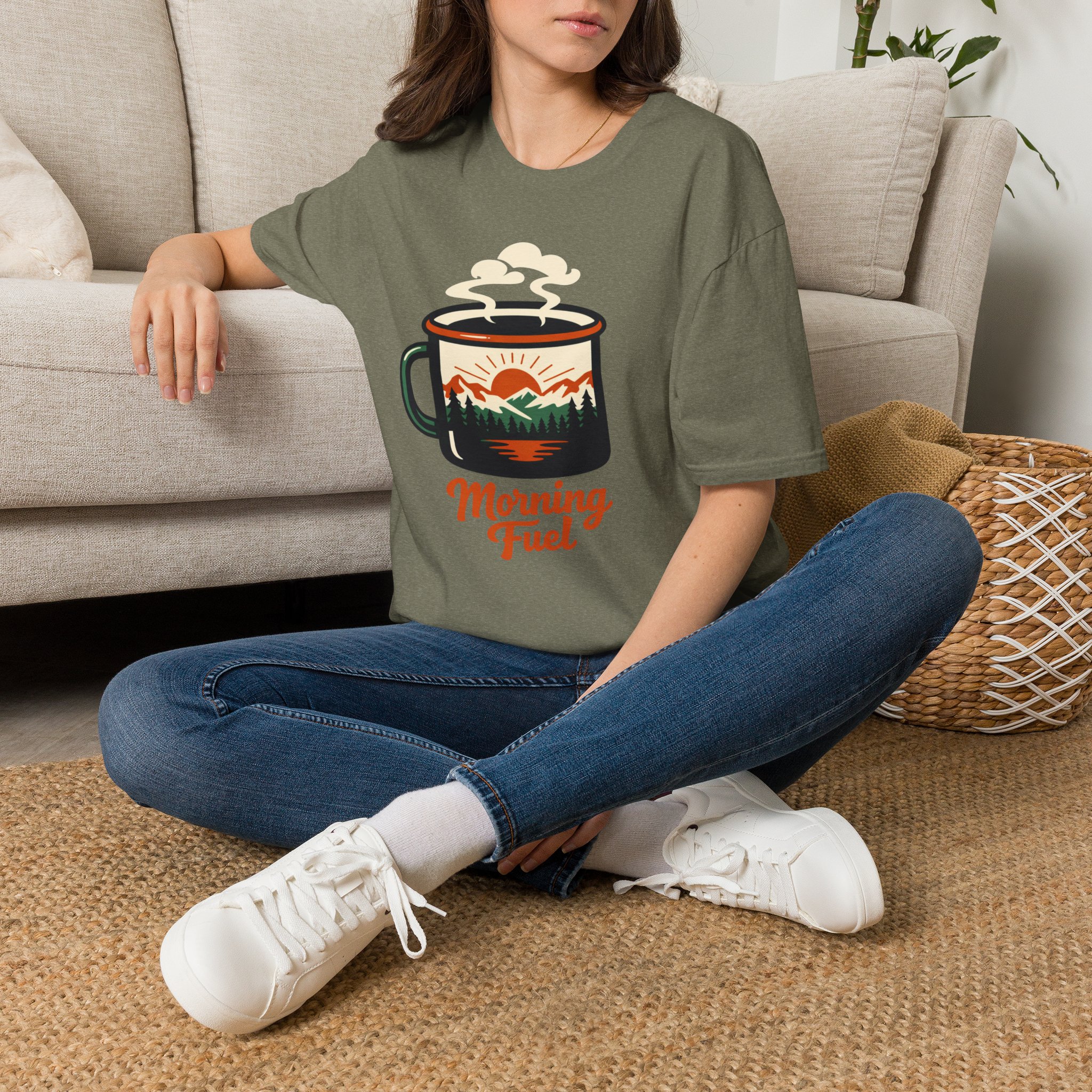 Morning Fuel Coffee T-Shirt — Mountains & Sunrise Graphic - Image 14