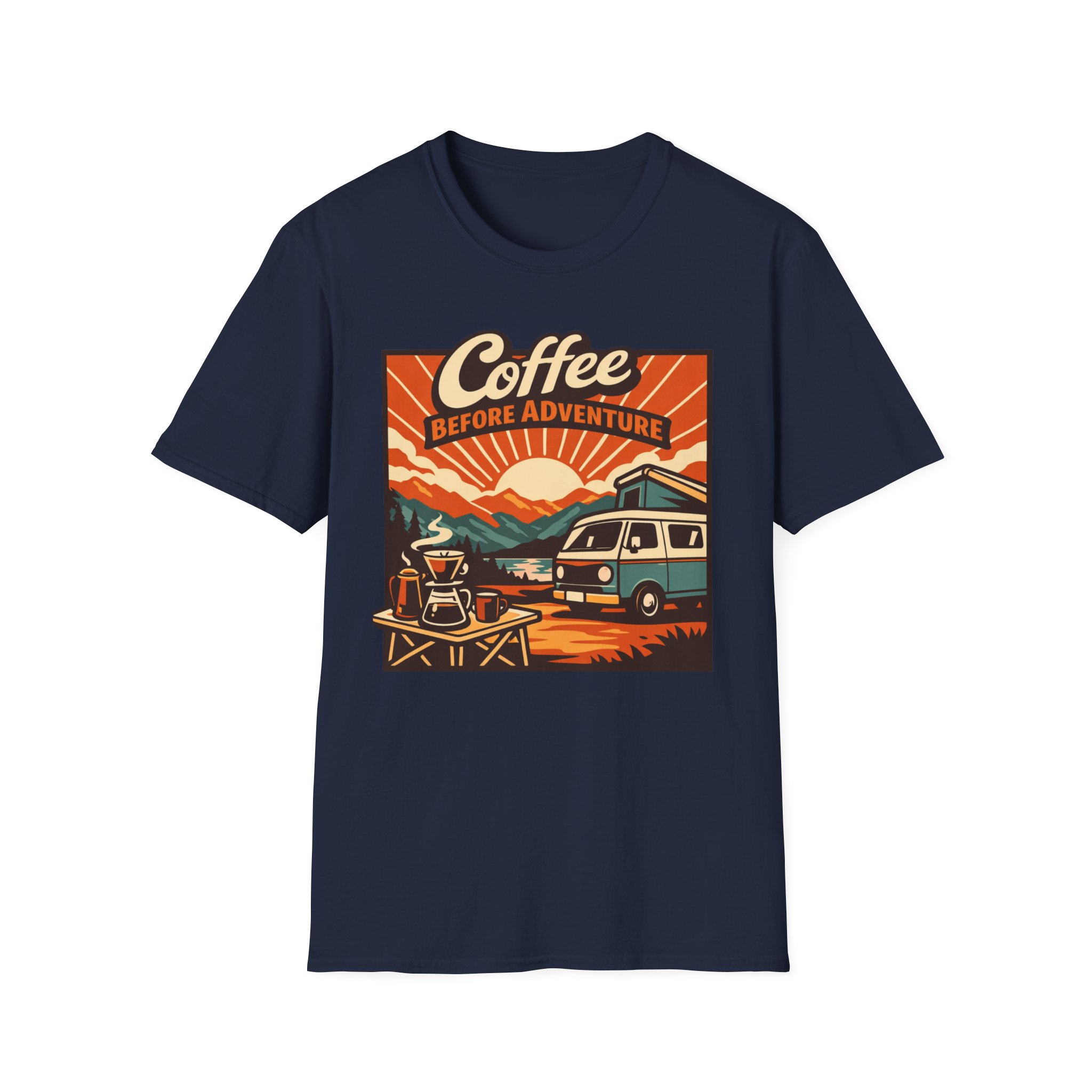Coffee Before Adventure T-Shirt | Camper Van, Sunrise Camping Graphic - Image 31
