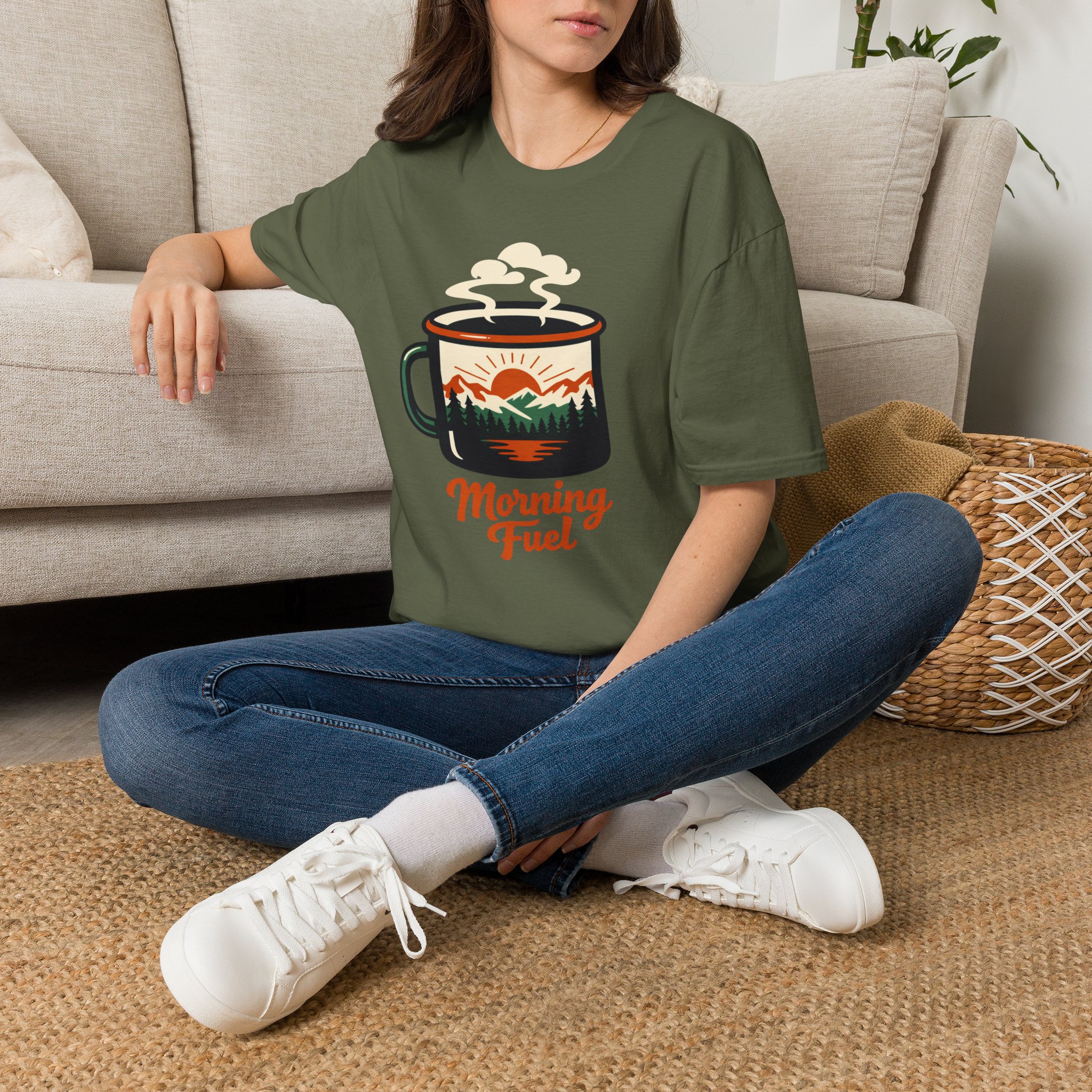 Morning Fuel Coffee T-Shirt — Mountains & Sunrise Graphic - Image 18