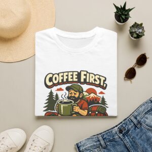 Coffee First Hike Later T-Shirt | Bearded Man Hiker