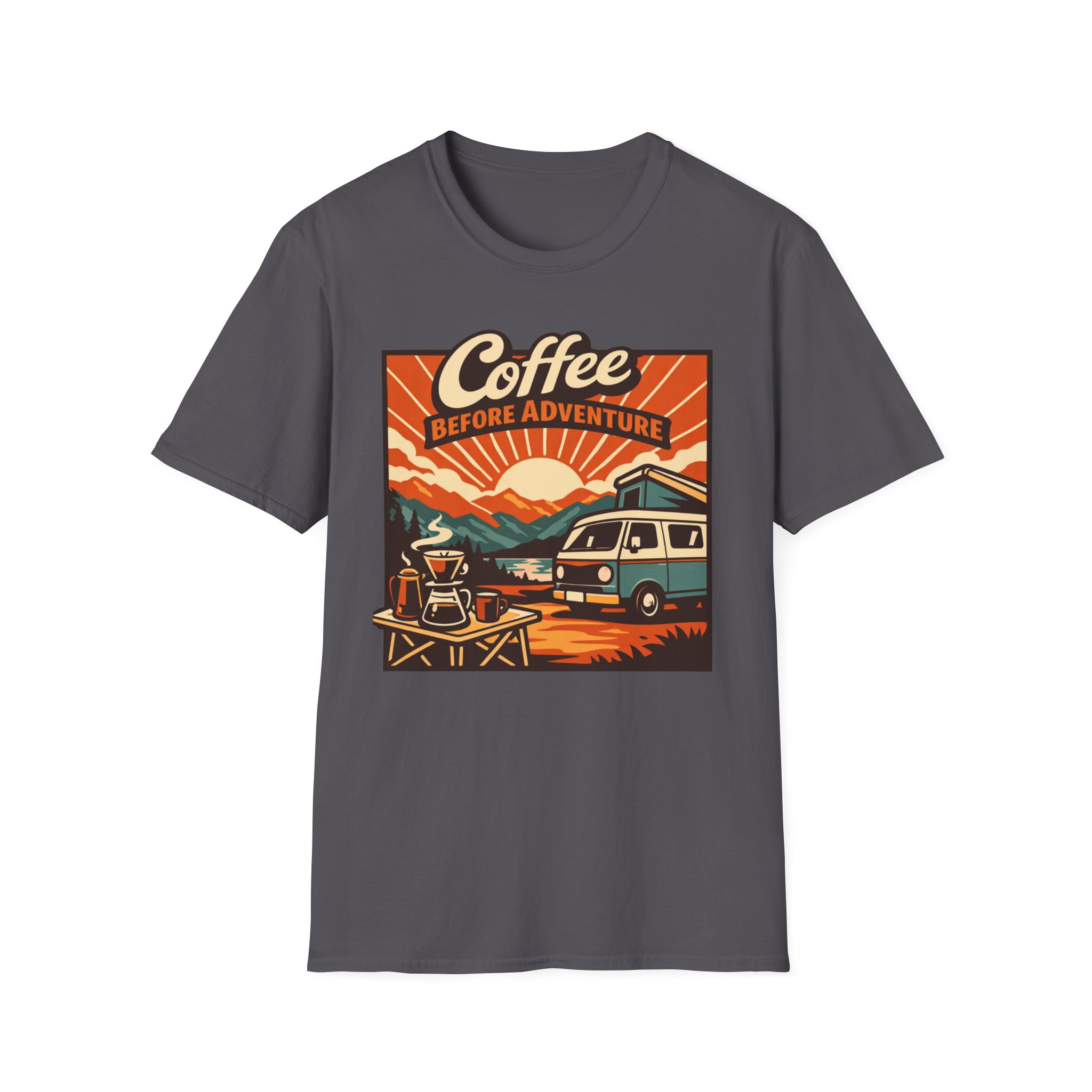 Coffee Before Adventure T-Shirt | Camper Van, Sunrise Camping Graphic - Image 27