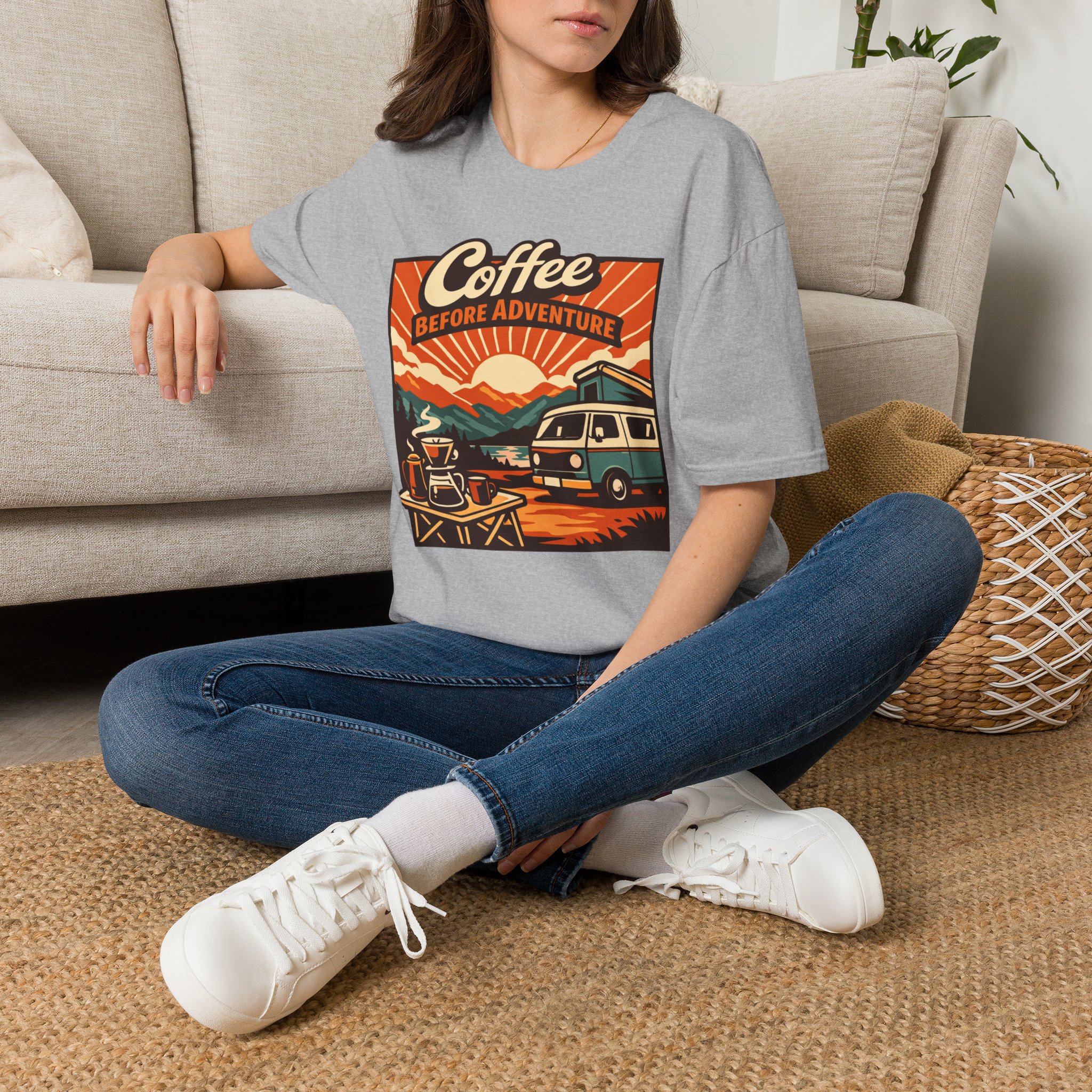 Coffee Before Adventure T-Shirt | Camper Van, Sunrise Camping Graphic - Image 10