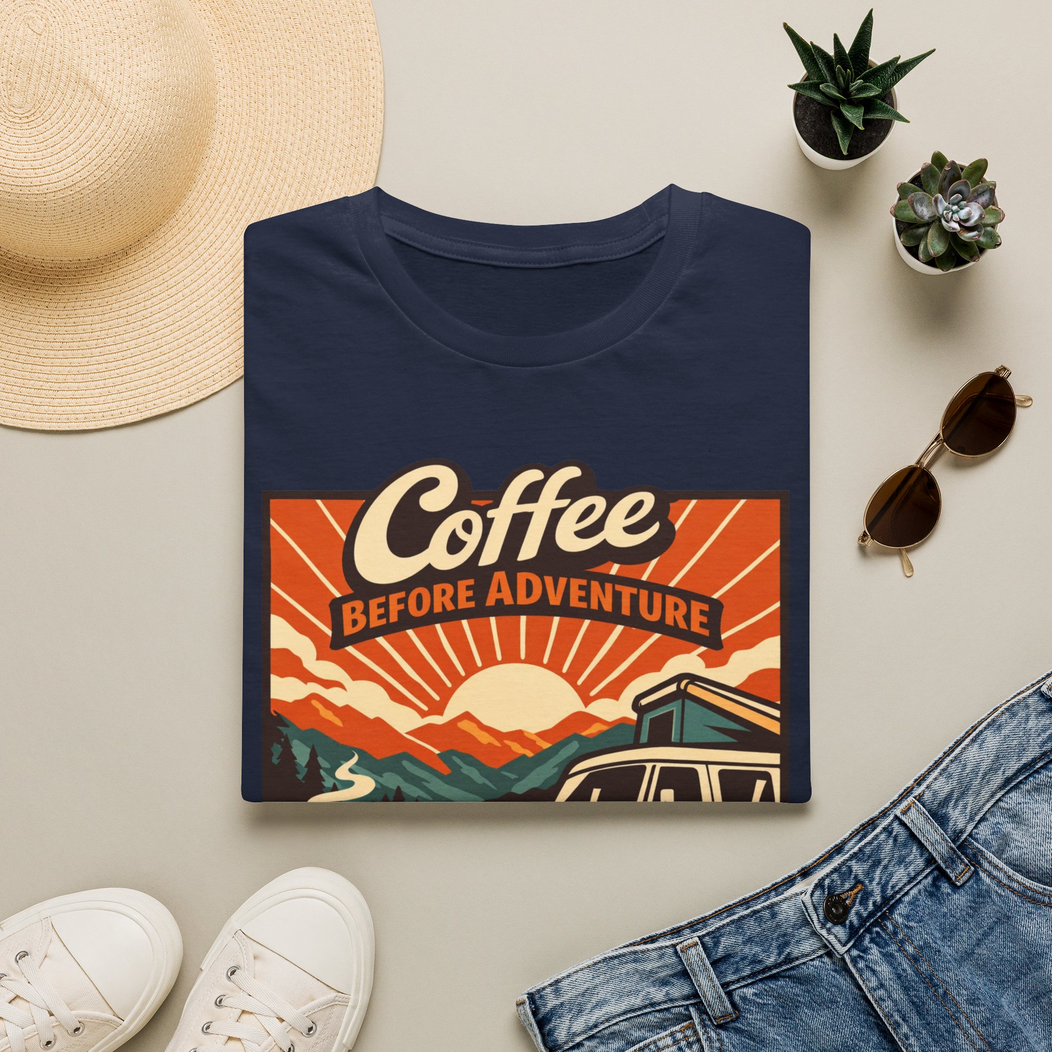 Coffee Before Adventure T-Shirt | Camper Van, Sunrise Camping Graphic - Image 29