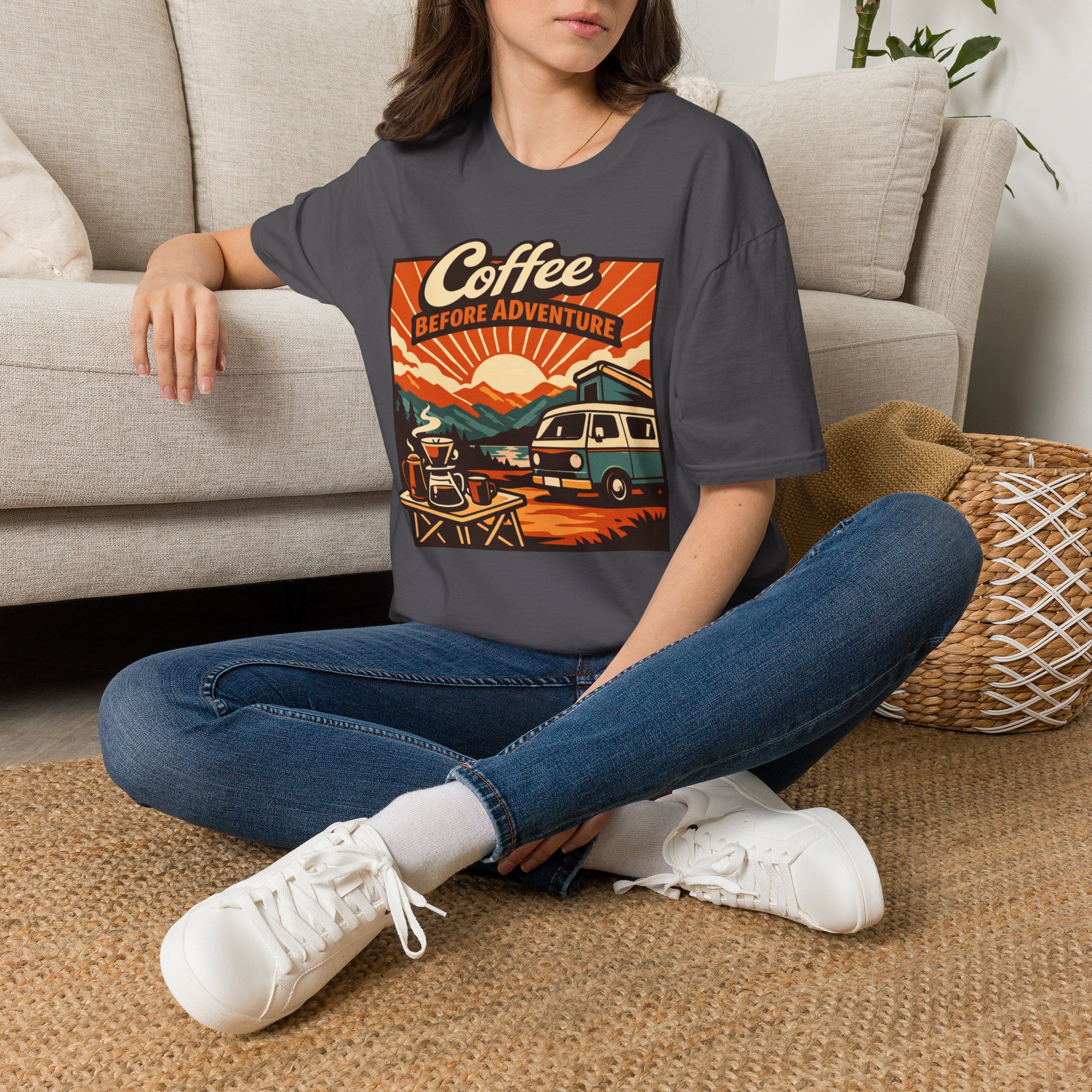 Coffee Before Adventure T-Shirt | Camper Van, Sunrise Camping Graphic - Image 26