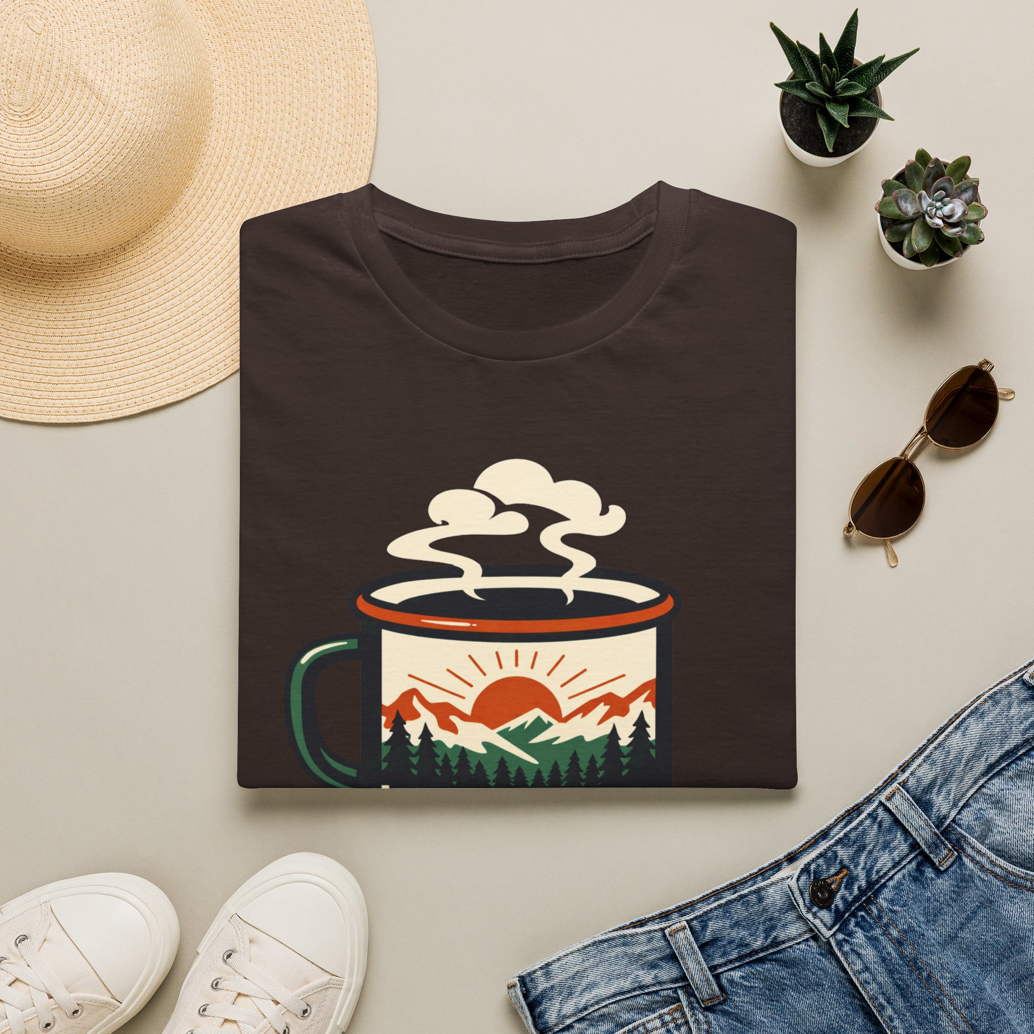 Morning Fuel Coffee T-Shirt — Mountains & Sunrise Graphic - Image 9